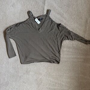 Striped off shoulder V-Neck Long Sleeve Top